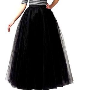 WDLP Chic Black Plus Size 5XL Tulle A-Line Whimsygoth Fairycore Maxi Skirt